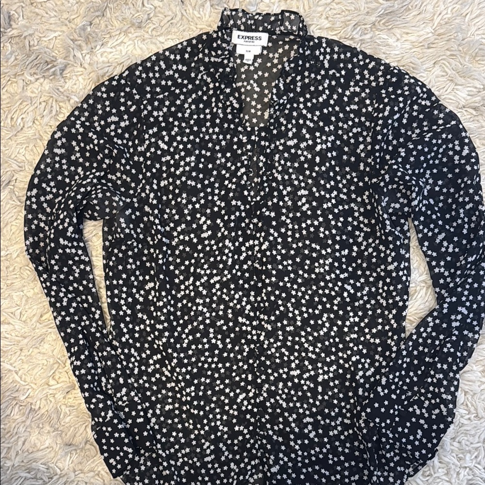 Express Black and White Star Print Blouse